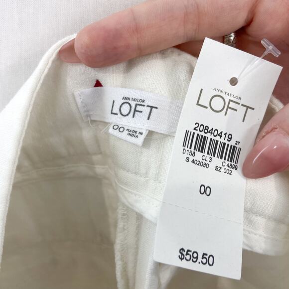 NWT Ann Taylor LOFT White Linen Blend Shorts 00 Patterned Diamond Boho Beach - Picture 4 of 5